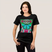 Butterfly en Medallion Batik Pattern in Turquoise Tri-Blend Shirt (Voorkant volledig)