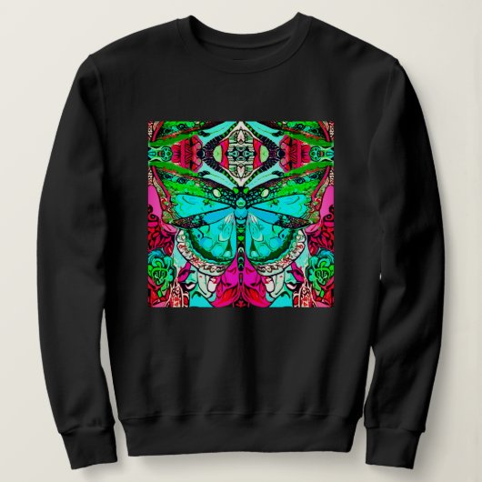 Butterfly en Medallion Batik Pattern in Turquoise Trui (Design voorkant)