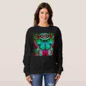 Butterfly en Medallion Batik Pattern in Turquoise Trui (Voorkant volledig)