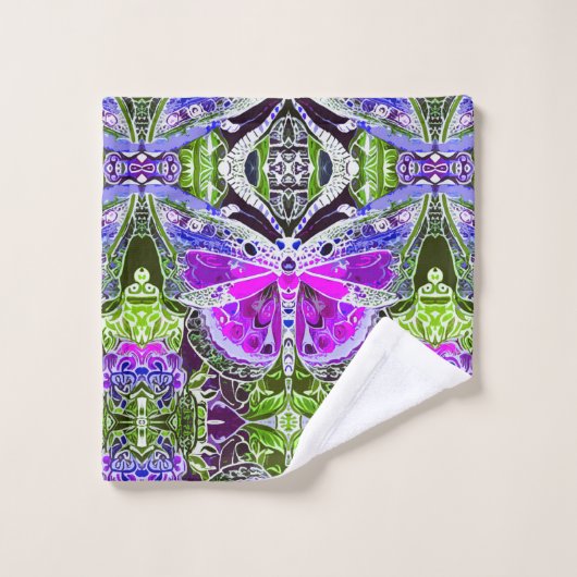 Butterfly en Medallion Batik Pattern in Violet Bad Handdoek (Wasdoekje)