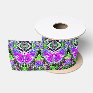 Butterfly en Medallion Batik Pattern in Violet Satijnen Lint