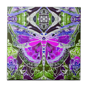Butterfly en Medallion Batik Pattern in Violet Tegeltje