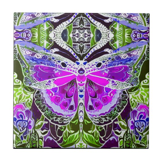 Butterfly en Medallion Batik Pattern in Violet Tegeltje (Voorkant)
