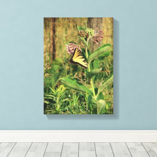 Butterfly en Milkweed Canvas Afdruk (Insitu (Houten vloer))