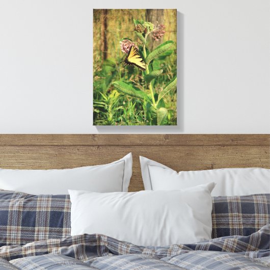 Butterfly en Milkweed Canvas Afdruk (Insitu (Slaapkamer))