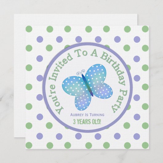 Butterfly en pooldot : partijuitnodiging kaart (Voorkant / Achterkant)