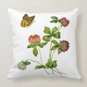 Butterfly en Red Clover Faux Embroidery Pillow Kussen