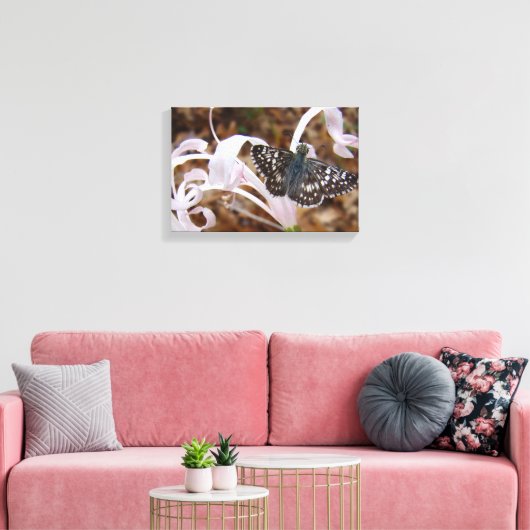 Butterfly en Roze danseringsventiel Canvas Afdruk (Insitu (Woonkamer))