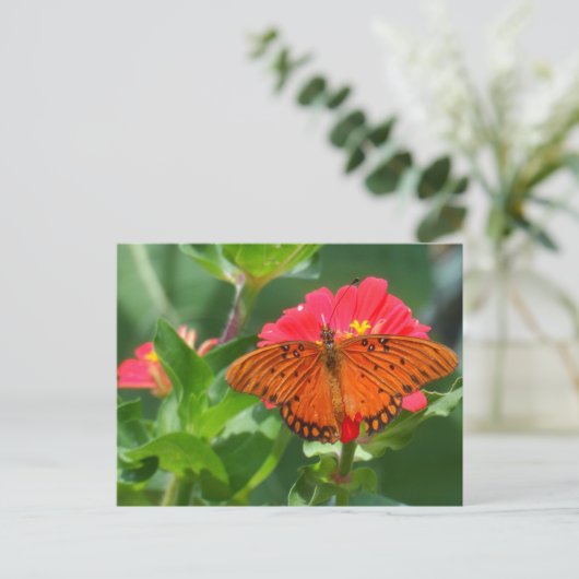 Butterfly en roze ventilator briefkaart (Staand voorkant)