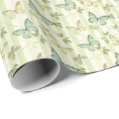 Butterfly en Stripes Groene Verjaardag Cadeauverpa Cadeaupapier (Rol Hoek)