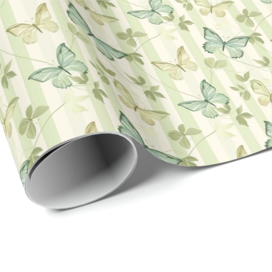 Butterfly en Stripes Groene Verjaardag Cadeauverpa Cadeaupapier (Rol Hoek)