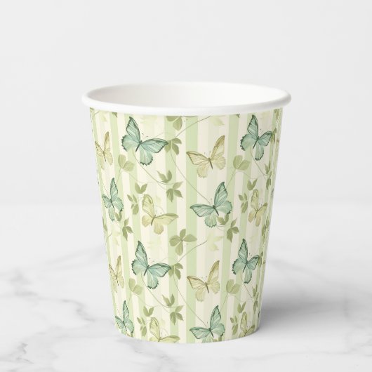 Butterfly en Stripes Groene Verjaardag Papier Cups Papieren Bekers (Achterkant)