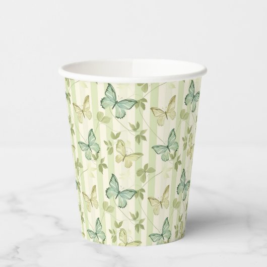 Butterfly en Stripes Groene Verjaardag Papier Cups Papieren Bekers (Links)