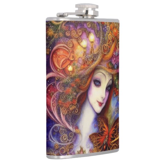 Butterfly en tuingodin in Waterverf Blues Heupfles (Rechts)