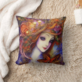 Butterfly en tuingodin in Waterverf Blues Kussen