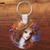 Butterfly en tuingodin in Waterverf Blues Sleutelhanger (Voorkant)