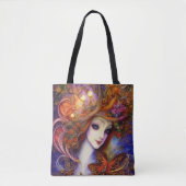 Butterfly en tuingodin in Waterverf Blues Tote Bag (Voorkant)