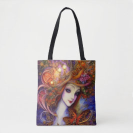 Butterfly en tuingodin in Waterverf Blues Tote Bag