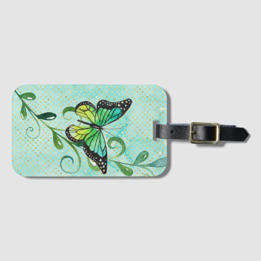 Butterfly en wijnkatoenkern bagagelabel (Voorkant (horizontaal))