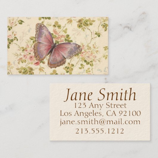 Butterfly en wijnstokken gepersonaliseerde Shabby  Contactkaartje (Voorkant / Achterkant)