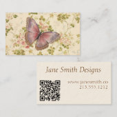 Butterfly en wijnstokken Shabby Chic QR Code Contactkaartje (Voorkant / Achterkant)