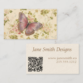 Butterfly en wijnstokken Shabby Chic QR Code Contactkaartje