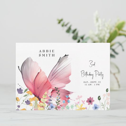 Butterfly en Wilde bloemen Zweet Birthday Party Kaart (Staand voorkant)