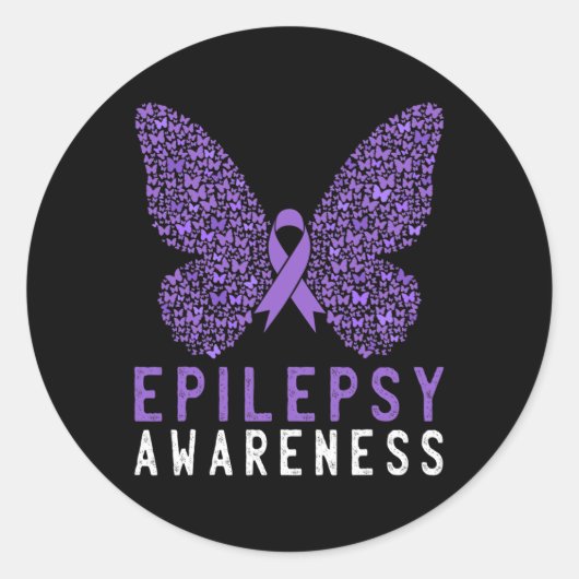 Butterfly Epilepsy Awareness Month Paarse Ribbon S Ronde Sticker (Voorkant)