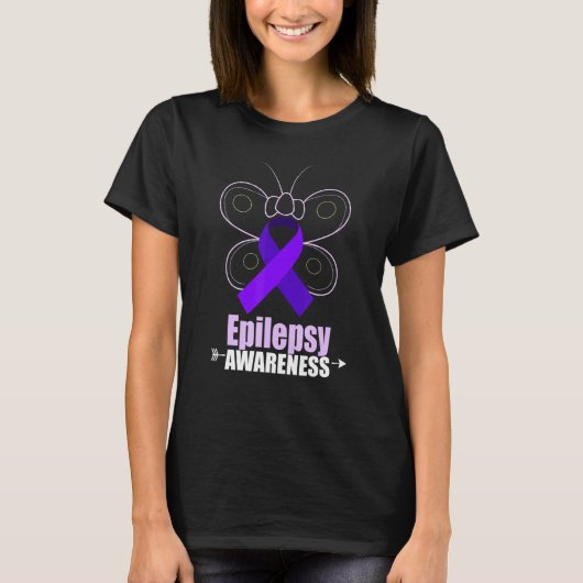 Butterfly Epilepsy Ribbon Epilepsie Ziekte Awaren T-shirt (Voorkant)