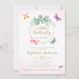 Butterfly Eucalyptus Wreatroze Baby shower Kaart
