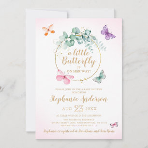 Butterfly Eucalyptus Wreatroze Baby shower Kaart