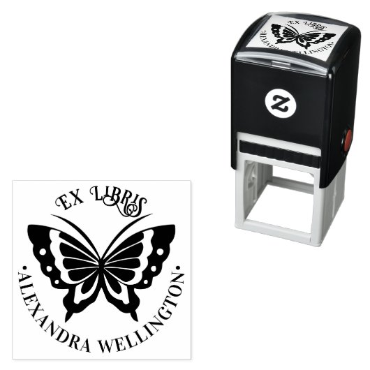 Butterfly Ex Libris Bibliotheek Boeknaam #1 Ronde Zelfinktende Stempel (In situ)