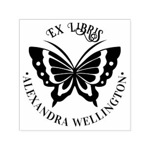 Butterfly Ex Libris Bibliotheek Boeknaam #1 Ronde Zelfinktende Stempel