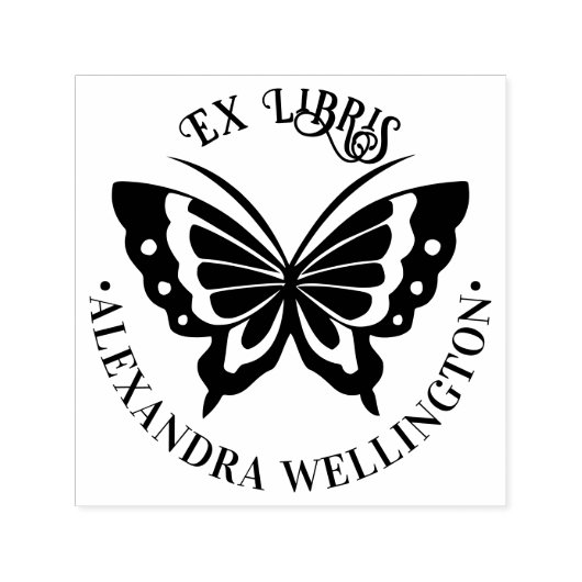 Butterfly Ex Libris Bibliotheek Boeknaam #1 Ronde Zelfinktende Stempel (Design)