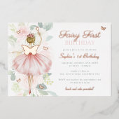 Butterfly Fairy Eerste 1e verjaardag Goud Folie Uitnodiging (Voorkant)