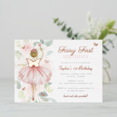 Butterfly Fairy Eerste 1e verjaardag Goud Folie Uitnodiging (Staand Voorkant)