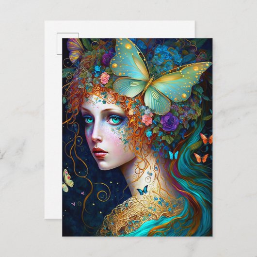 Butterfly Fairy Elf Lady Fantasy Art Briefkaart (Voorkant / Achterkant)