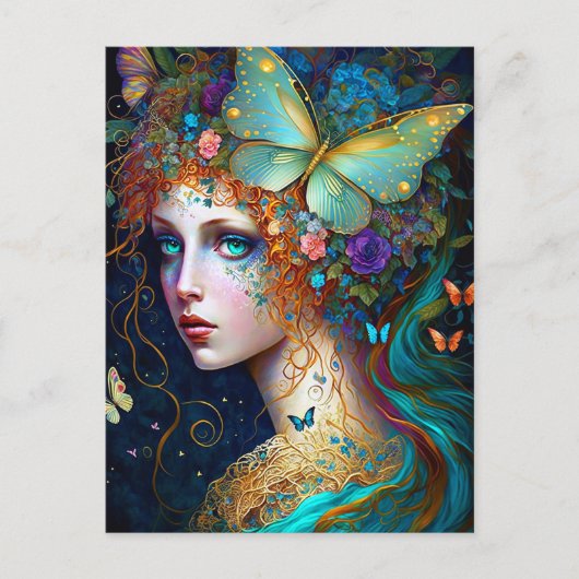 Butterfly Fairy Elf Lady Fantasy Art Briefkaart (Voorkant)
