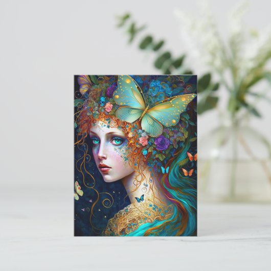 Butterfly Fairy Elf Lady Fantasy Art Briefkaart (Staand voorkant)