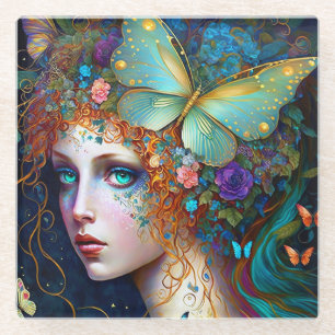 Butterfly Fairy Elf Lady Fantasy Art Glazen Onderzetter