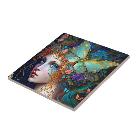 Butterfly Fairy Elf Lady Fantasy Art Tegeltje (Zijkant)