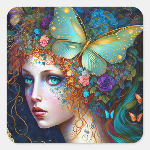 Butterfly Fairy Elf Lady Fantasy Art Vierkante Sticker