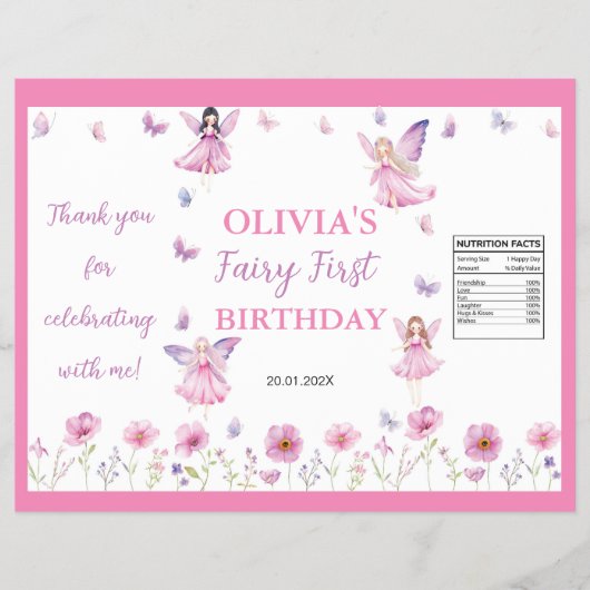 Butterfly Fairy First Birthday Chip Bag Wrapper Flyer (Voorkant)