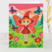 Butterfly Fairy Illustration in Whimsical Forest Kaart (Gele Bloem)