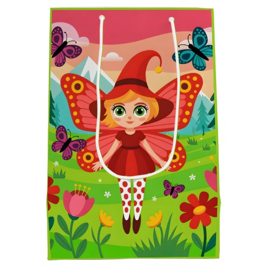 Butterfly Fairy Illustration in Whimsical Forest Medium Cadeauzakje (Achterkant)