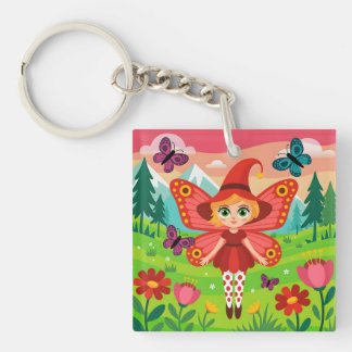 Butterfly Fairy Illustration in Whimsical Forest Sleutelhanger