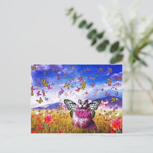 Butterfly Fairy Kat Briefkaart (Staand voorkant)