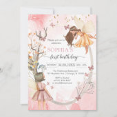 Butterfly Fairy Pink Girl Birthday Invitation Kaart (Voorkant)