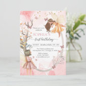 Butterfly Fairy Pink Girl Birthday Invitation Kaart (Staand voorkant)