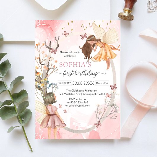 Butterfly Fairy Pink Girl Birthday Invitation Kaart